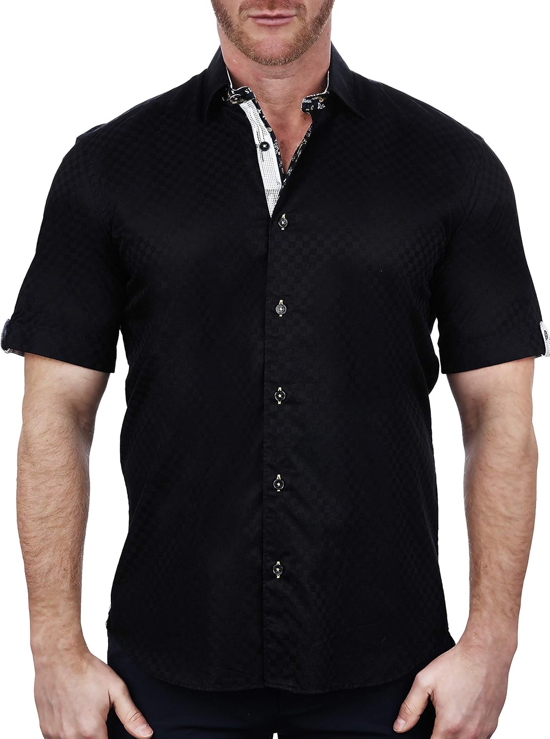 Maceoo Mens Designer Dress Shirt Stylish & Trendy Galileo Pepper Black Black Tailored Fit
