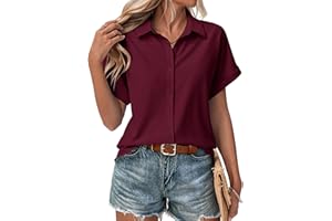 Zeagoo Short Sleeve Summer Tops for Women Casual Button Down Shirts Solid/Striped Business Work Blouses
