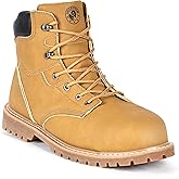 ANGRYRAM Steel Toe Boots for Men 6 Inch Leather Work Boots for Men Sturdy Slip Resistant Waterproof Steel Toe Construction Safety Shoes Lightweight Comfortable