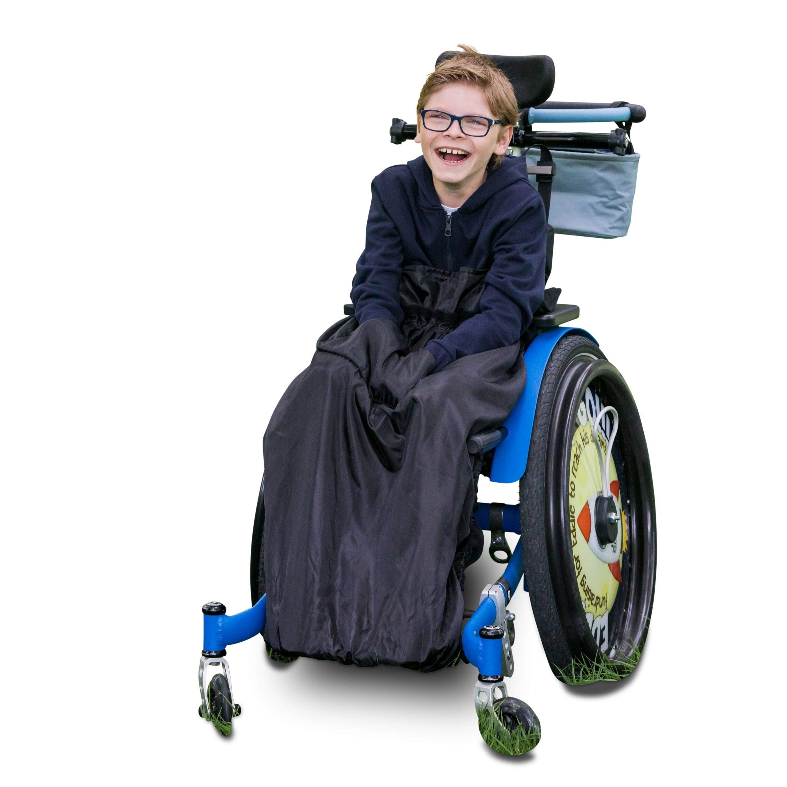 BundleBean – Children’s Wheelchair Cosy – Fleece‑Backed Waterproof Nylon, Front Hand-Warming Pouch, Adjustable Straps – Universal Fit for Wheelchairs and Special Needs Buggies - Child Size (Black)