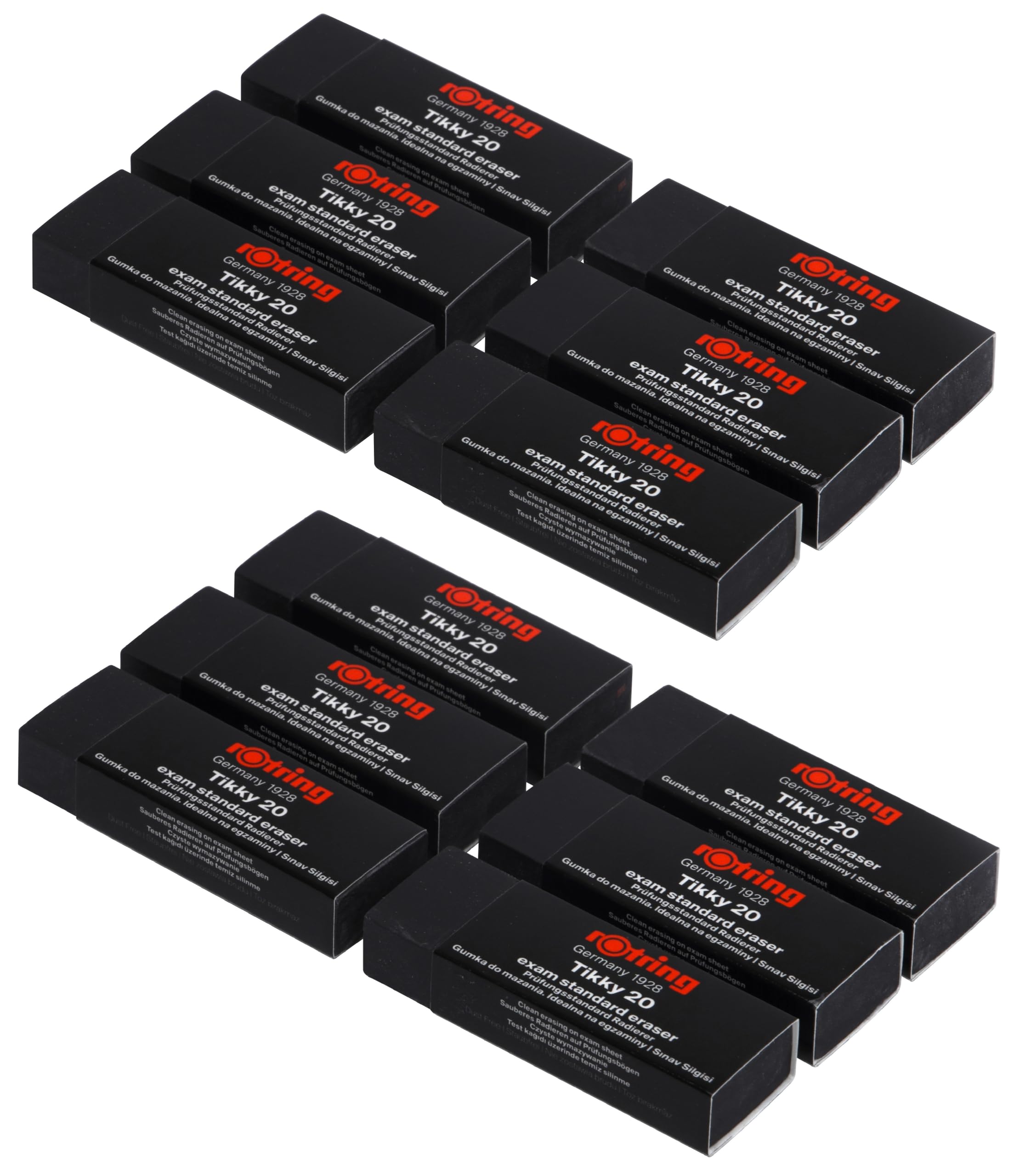 rOtring Tikky Exam Standard Premium Large Pencil Erasers - Clean Dust Free Erasing - Pack of 12 Rubbers