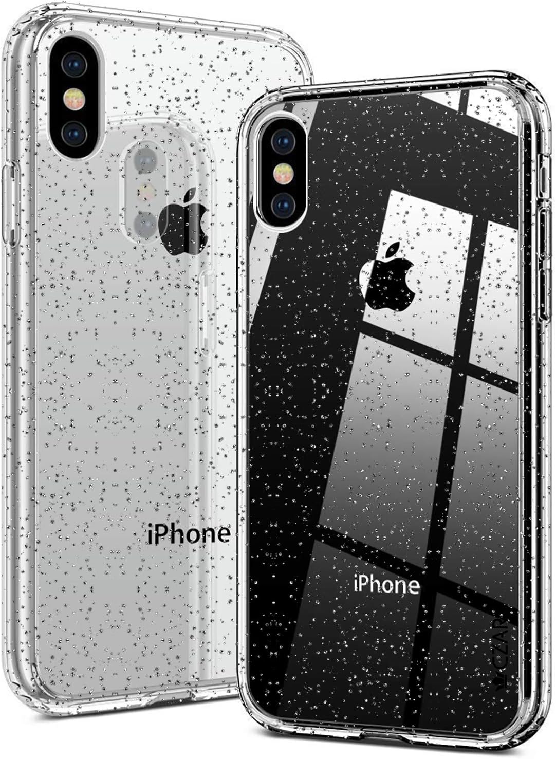 CZARTECH Back Cover Case for iPhone X/XS TPU Edges (Transparent-Glitter).