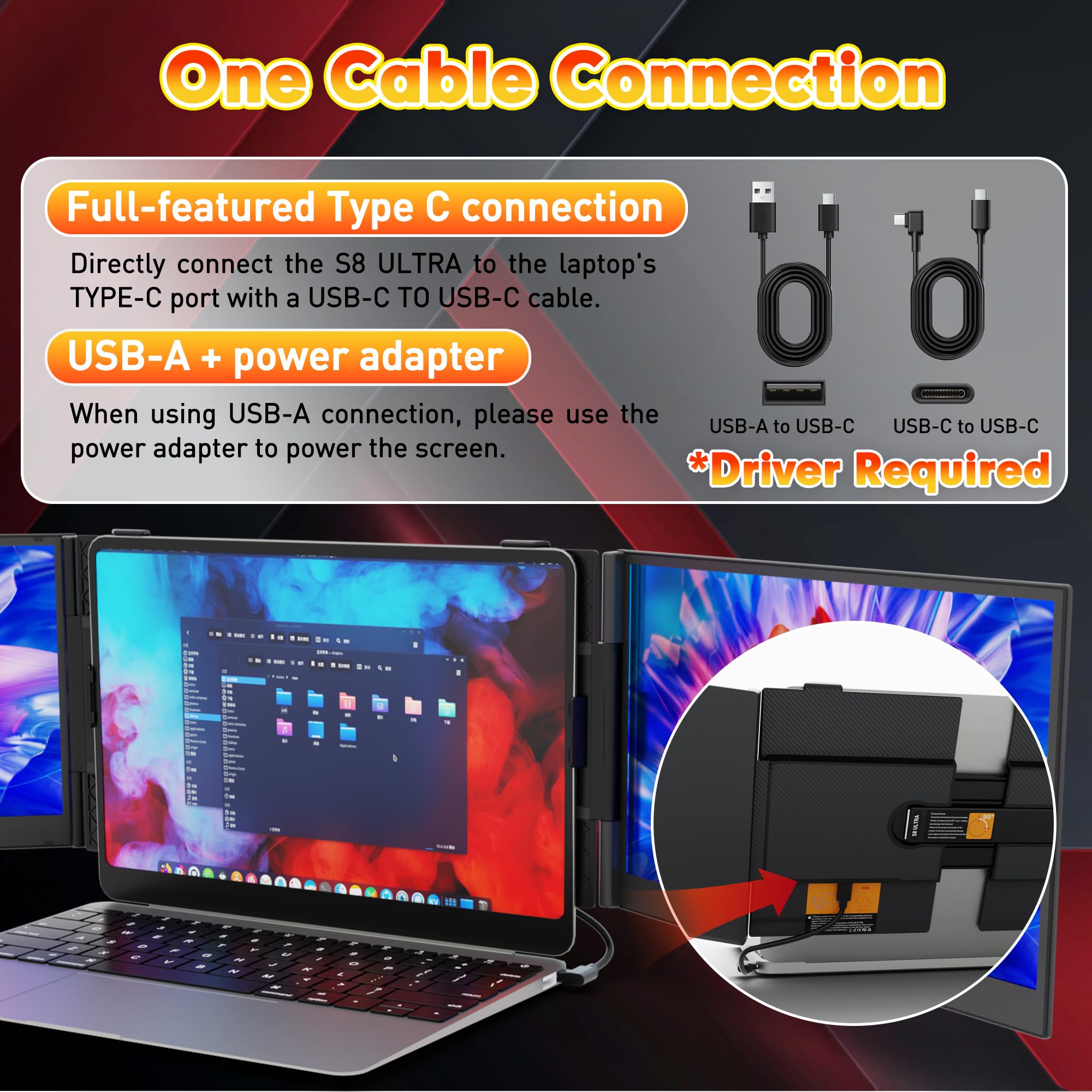 One Cable Connection Laptop Screen Extender Monitor Portable, Ultra Thin 14.2