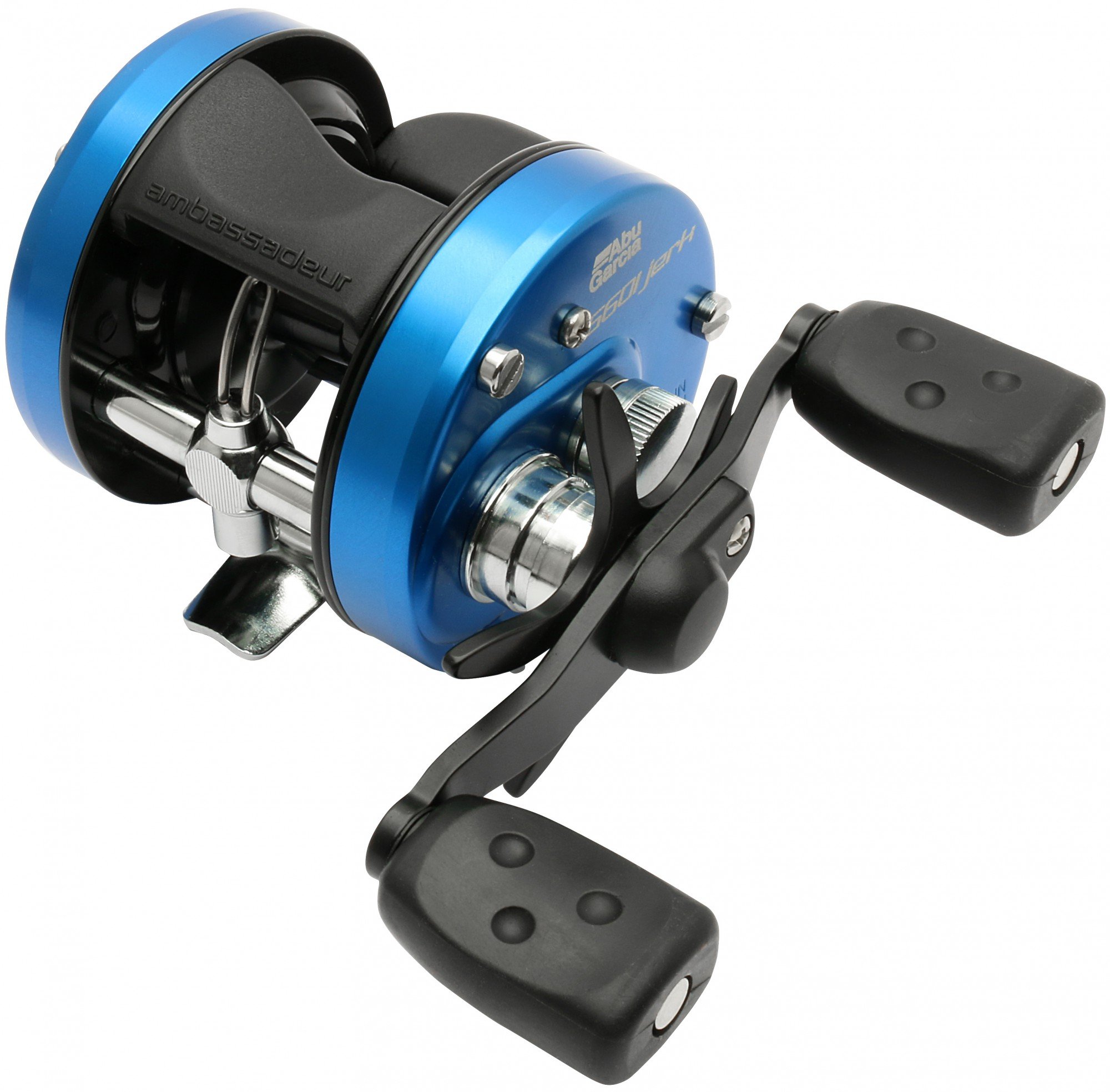 Abu Garcia Ambassadeur® 5601 Jerk, Fishing Reel, Round Baitcast Reels, Conventional Fishing, Unisex, Blue / Black, 5000 | Left Hand | 5.3:1