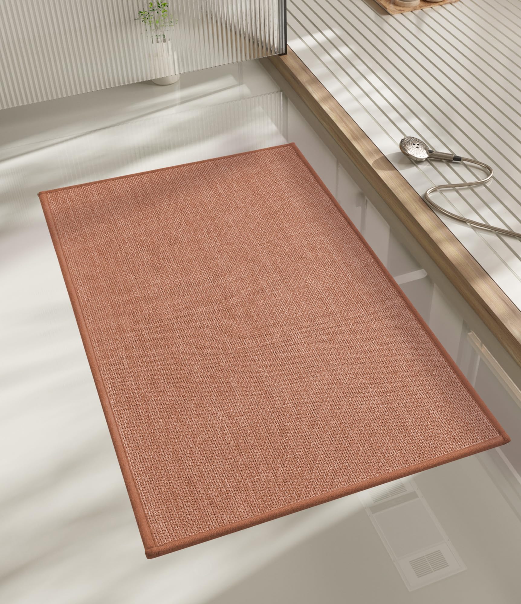 Photo 1 of chakme Bathroom Rugs Mat 32x17, Ultra Thin Non Slip Bath Mat Quick Dry Absorbent Bath Mat for Bathroom Floor, (Dark Pink, 32"x17")