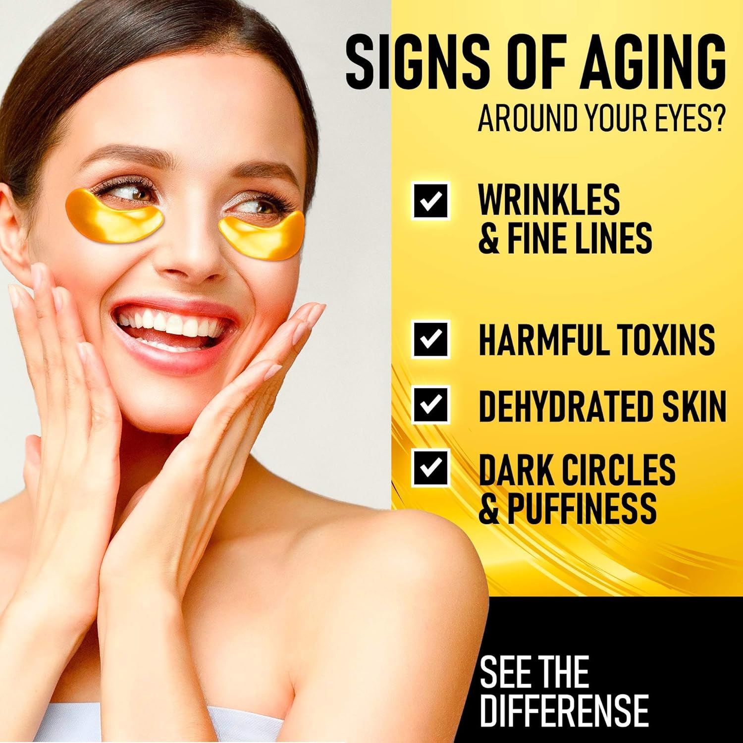 Under Eye Collagen Patches - 24K Gold Anti-Aging Mask - Pads for Puffy Eyes & Bags, Dark Circles and Wrinkles, with Hyaluronic Acid, Deep Moisturizing | 60 Patches - New Formula : Beauty