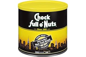 CHOCK FULL O' NUTS Chock Full o’Nuts New York Roast, Dark Roast Ground Coffee – Gourmet Arabica Coffee Beans – Bold, Full-Bodied and Intense Coffee (23 Oz. Can)