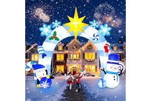 16FT Christmas Inflatable Archway with LED Light, Kalolary Blue Winter Snowman Penguins Inflatable Merry Christmas Blow Up Outdoor Decoration for Courtyard Lawn Shopping Mall Street