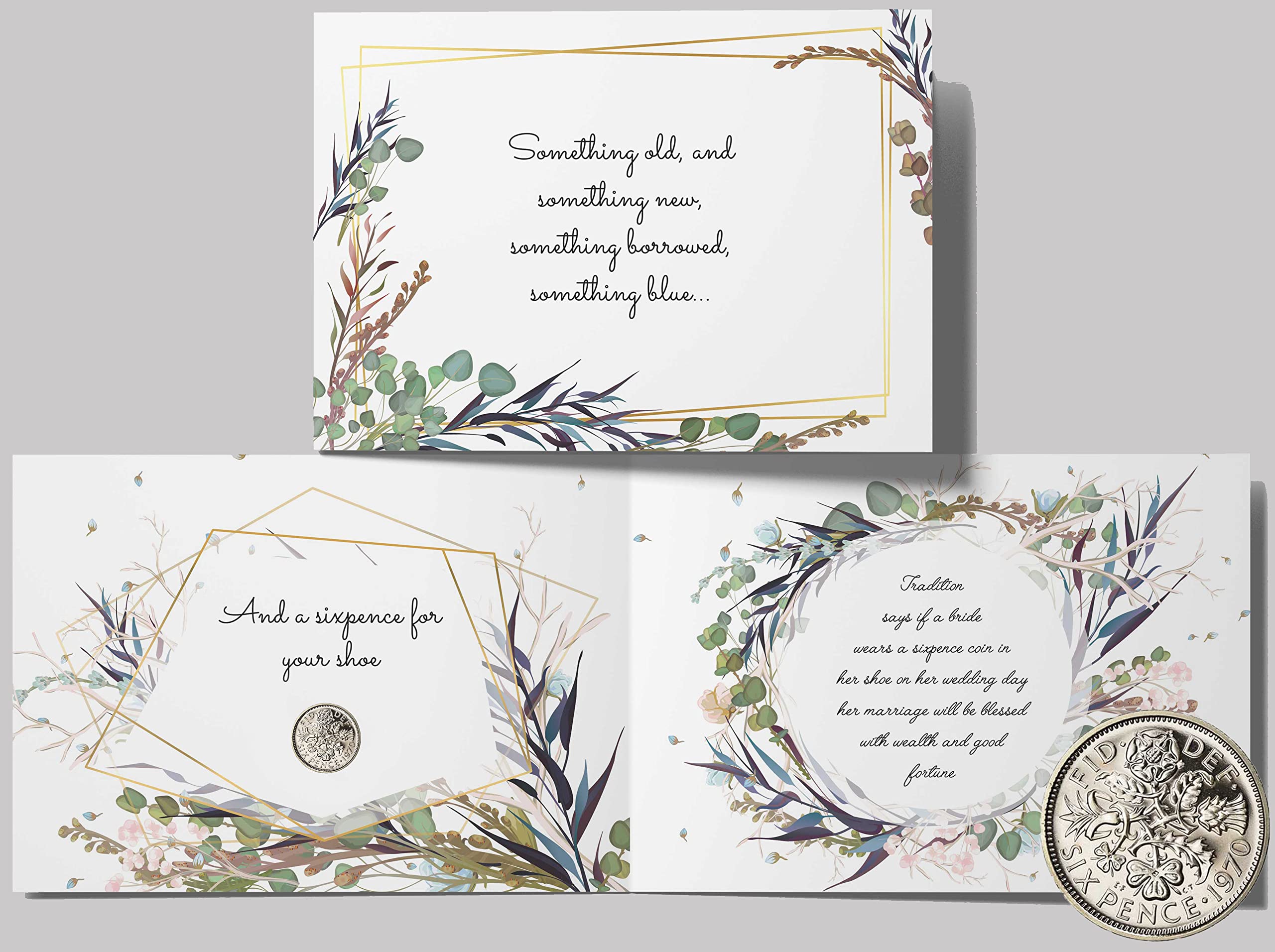 Authentic Sixpence Coin With Card & Envelope - Something Old, New, Borrowed & Blue for the Bride's Shoe