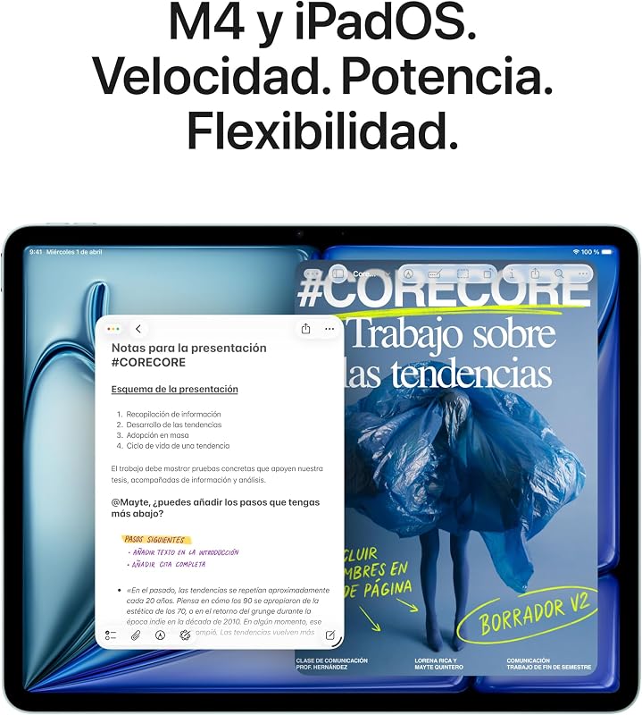 iPad Air de 11 Pulgadas (M4): Pantalla Liquid Retina, 256 GB, cámaras Frontal/Trasera de 12 Mpx, Wi‑Fi 7 con el Chip N1 de Apple, Touch ID — Gris Espacial