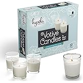 Hyoola White Votive Candles in Glass - Pack of 12 Votive Candle - 12 Hour Burn Time - Unscented Votive Candles - European Made Glass Votives