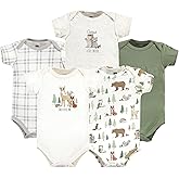 Hudson Baby Girls' Unisex Forest Animals 5-Pack Bodysuits, 3-6 Months, Cotton