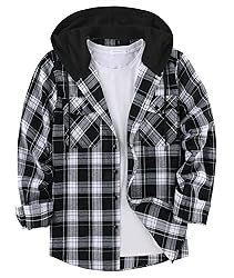 ZITY Men's Flannel Hoodie Shirts Casual Button Down