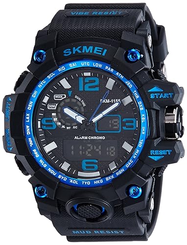 Skmei Analog-Digital Black Dial Mens Watch - 1155-Blue