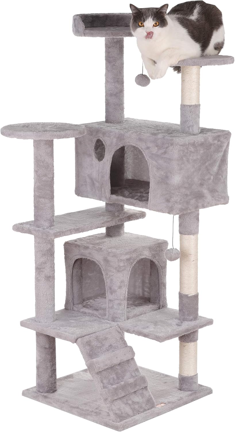 Amazon Lucky Market キャットタワー 猫タワー 爪とぎ 天然サイザル麻紐 据え置き 大型猫 子猫 ネコタワー すべての年齢の猫に適しています 安全で安定して使用できます 安定性抜群 組立簡単 多頭飼い スペースを取らない 高さ135cm ライトグレー Lucky Market By