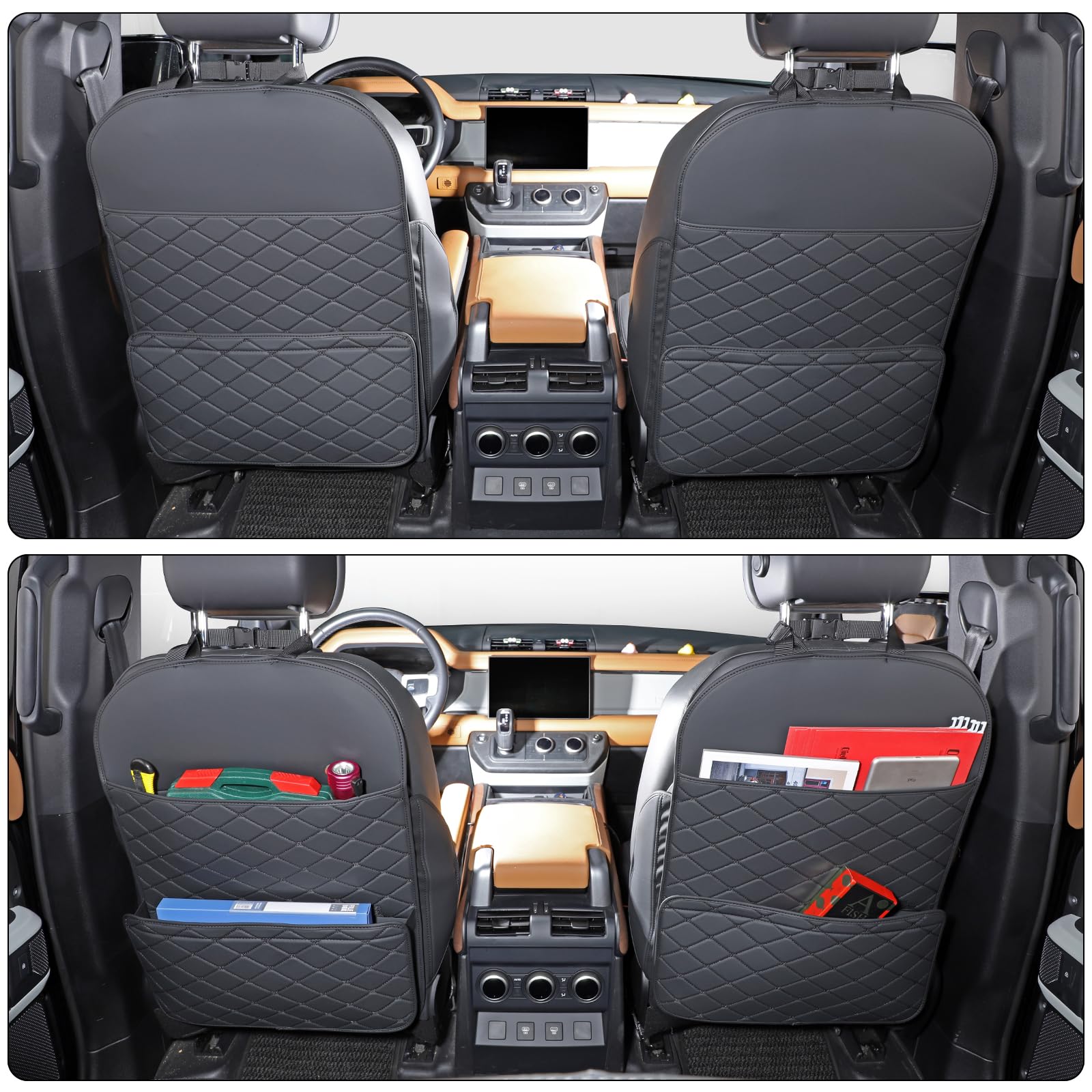 Seat Back Protector + Large Capacity Pocket Storage Organizer,Preventing the Impact of Children Stepping on the Seat Backrest (Black)