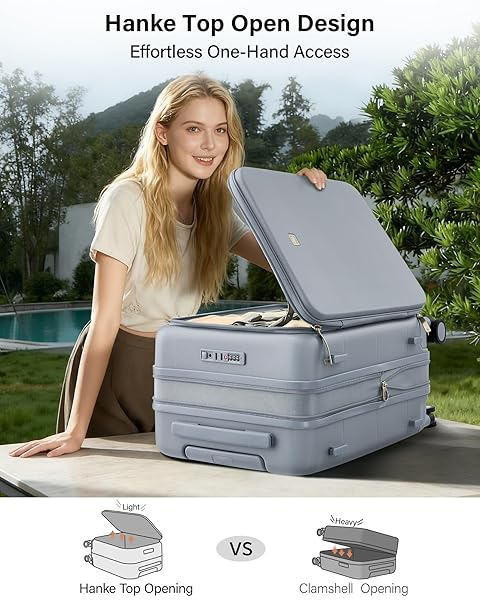 HANKE HARDSIDE EXPANDABLE CARRY ON LUGGAGE, 20 INCH TOP OPENING TRUNK LUGGAGES WITH SPINNER WHEELS, ALL-PC HARD SHELL CARRY-ON SUITCASE, LIGHTWEIGHT & TSA AIRLINE APPROVED (GREY, 46L)