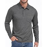 ZITY Men's Casual Long Sleeve Polo Shirts Classic Button Cotton Work T-Shirt Collared Basic Golf Shirt with Pocket