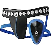 Diamond MMA Jock Strap + Athletic Cup for Men | 4-Strap No Shift Athletic Supporters for Men with Cup for MMA, Boxing, Muay Thai, Wrestling, Jiu Jitsu | High Impact Sports Jockstrap with Cup