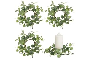 HOMSFOU Artificial Eucalyptus Leaves Candle Rings, Pillar Candle Wreath for Wedding Party Desktop Decor 4pcs…