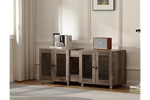 Forest Gravity Double Cat Litter Box Enclosure for 2 Cats,Modern Double Litter Box Furniture with 7 Colors LED and Built-in Power Outlet,Large Cozy Cat Home,4 Glass Doors for Better Viewing,Grey