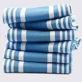 TEXAS LINEN CO. American Stripe Kitchen Towels 100% Cotton Pack of 6, Highly Absorbent Quick Drying, Soft Dish Towels 20x30 Inch for Kitchen w Hanging Loop, Hand & Tea Towel - Turquoise Blue & White