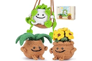 Fortuning's JDS Crochet Kit for Beginners - 3 PCS Potted Plants Crochet Kit with Step-by-Step Video Tutorials, Beginner Crochet Kits for Adults Kids, Potted Plant with Swing Crocheting Set