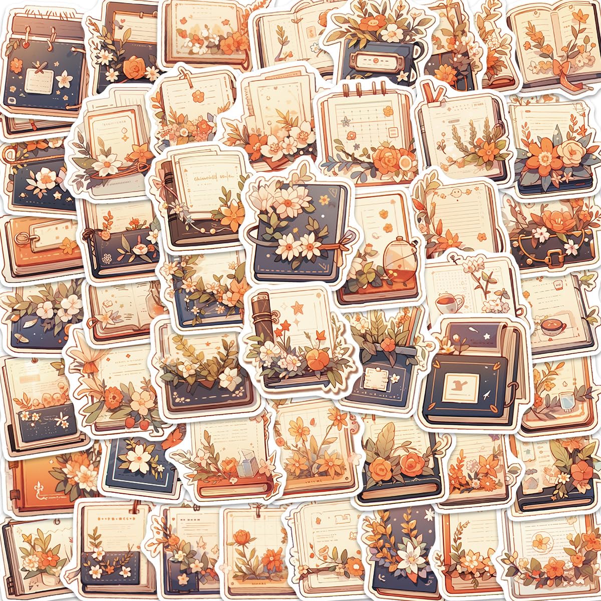 50Pcs Books Stickers Laptop Car Scrapbook Phone Skateboard Suitcase Luggage Bike The Flower of Books Stickers Vinyl Waterproof Aesthetic Personalised Stickers for Teens Boys Girls Adults Children