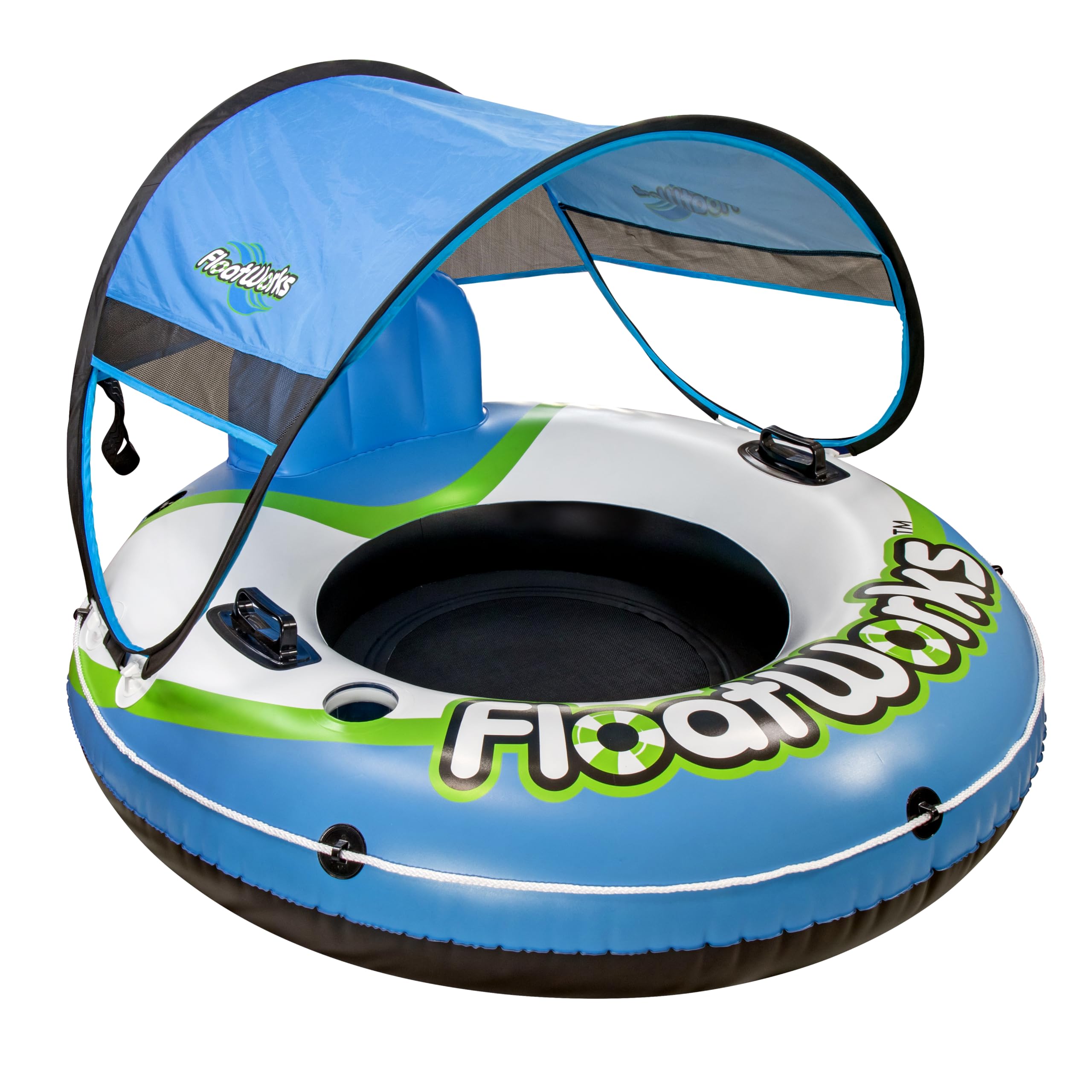 Photo 1 of New 2025! Floatworks Large 53" Heavy Duty River Tube with Sun Shade Canopy. Pops Open and Attaches in Seconds! Mesh Bottom and Large, Deep Cup Holders. Great for Floating on Rivers, Lakes, Pools!