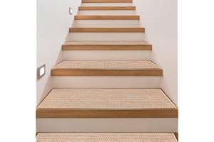 Linen Stair Treads Non Slip, 15 Pack, 10"x30", Self-Adhesive Carpet Covers for Wooden Steps, Indoor Staircase Mat for Pets an