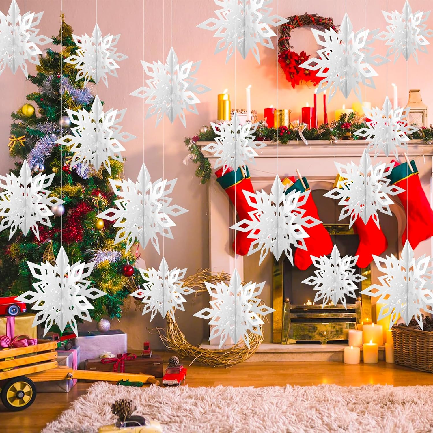 Artificial Snow - Zplontya 18pcs Winter Christmas Hanging Snowflake, 3 Size 3D Holographic Snowflakes for Christmas Winter Wonderland Decorations Birthday New Year Party Home Decorations
