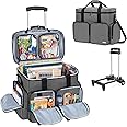 CURMIO Rolling Scrapbook Tote on Wheels, Scrapbook Storage Bag with Detachable Trolley and Bottom Wooden Board, Rolling Craft Bag for Scrapbooking Supplies, Gray