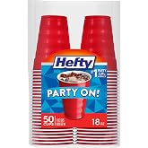 Hefty Easy Grip Disposable Plastic Cold Cups, Red, 18 Ounce, 50 Count (Pack of 1)