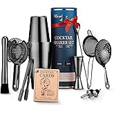 Mixology & Craft Cocktail Shaker Set: 11-Piece Weighted Boston Shaker Kit | Complete Cocktail Kit Gift Set | Top Bartender Gifts for Men & Women (Black)