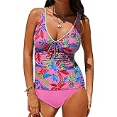 Aleumdr Womens Tankini Swimsuits Tummy Control Two Piece Bathing Suit Tie Knot V Neck Swim Top with Bottom