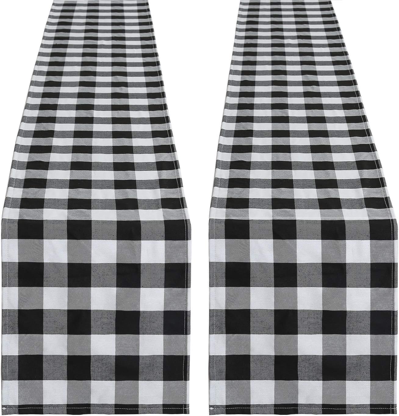 Black and White Buffalo Plaid Cotton Table Runner 2 Pieces 13x108 Inch