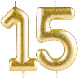 Hongplus Metallic Gold Number 15 Birthday Candle