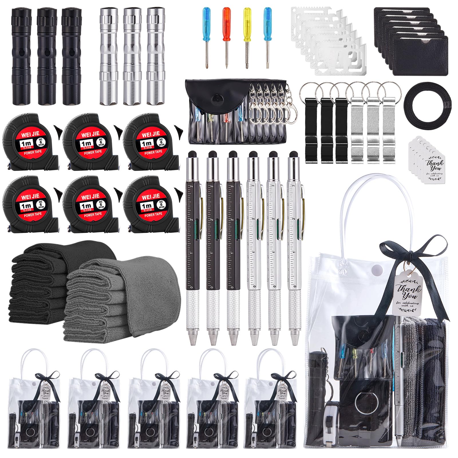 View 1 of (see all images) Wishfond 60PCS Baby Shower Prizes for Men 6 Set with Cleaning Cloth Bottle Opener Screwdriver Tape Measuring Keychain