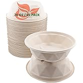 20 oz Compostable Bagasse Bowls 50 Pack – Extra Thick Biodegradable | Eco-Friendly, PFAS-Free, Microwave & Freezer Safe Dispo