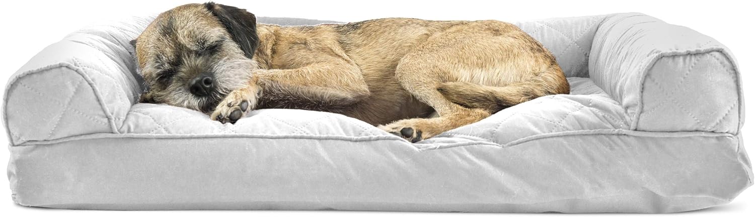 Furhaven Pet Dog Bed - Quilted Pillow Cushion Traditional Sofa-Style Living Room Couch Pet Bed with Removable Cover for Dogs and Cats, Silver Gray, Medium : Pet Supplies