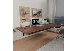 IAE Floating Wall Mounted Folding Table Desk with Pine Wood,48" x 22" Foldable Workbench,Fold Down Wall Mounted Foldable Desk with Shelf Brackets,Laundry Folding Table for Home,Dining,Kitchen,Brown