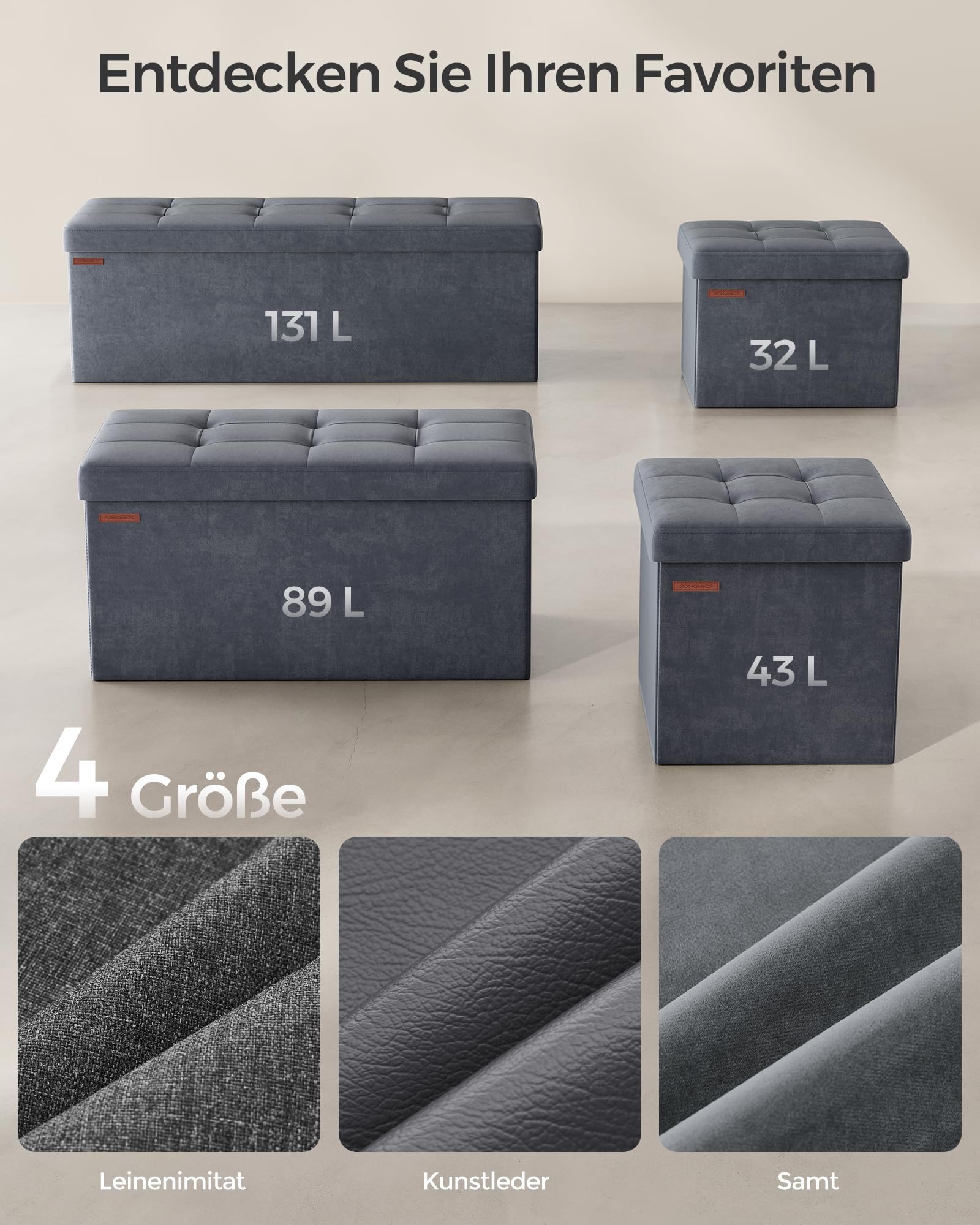 SONGMICS Sitzhocker mit Stauraum, klappbare Sitzbank, 38 x 38 x 38 cm Fußbank, Aufbewahrungsbox, bis 300 kg belastbar, für Wohnzimmer Schlafzimmer Flur, schiefergrau LSF227G01 7