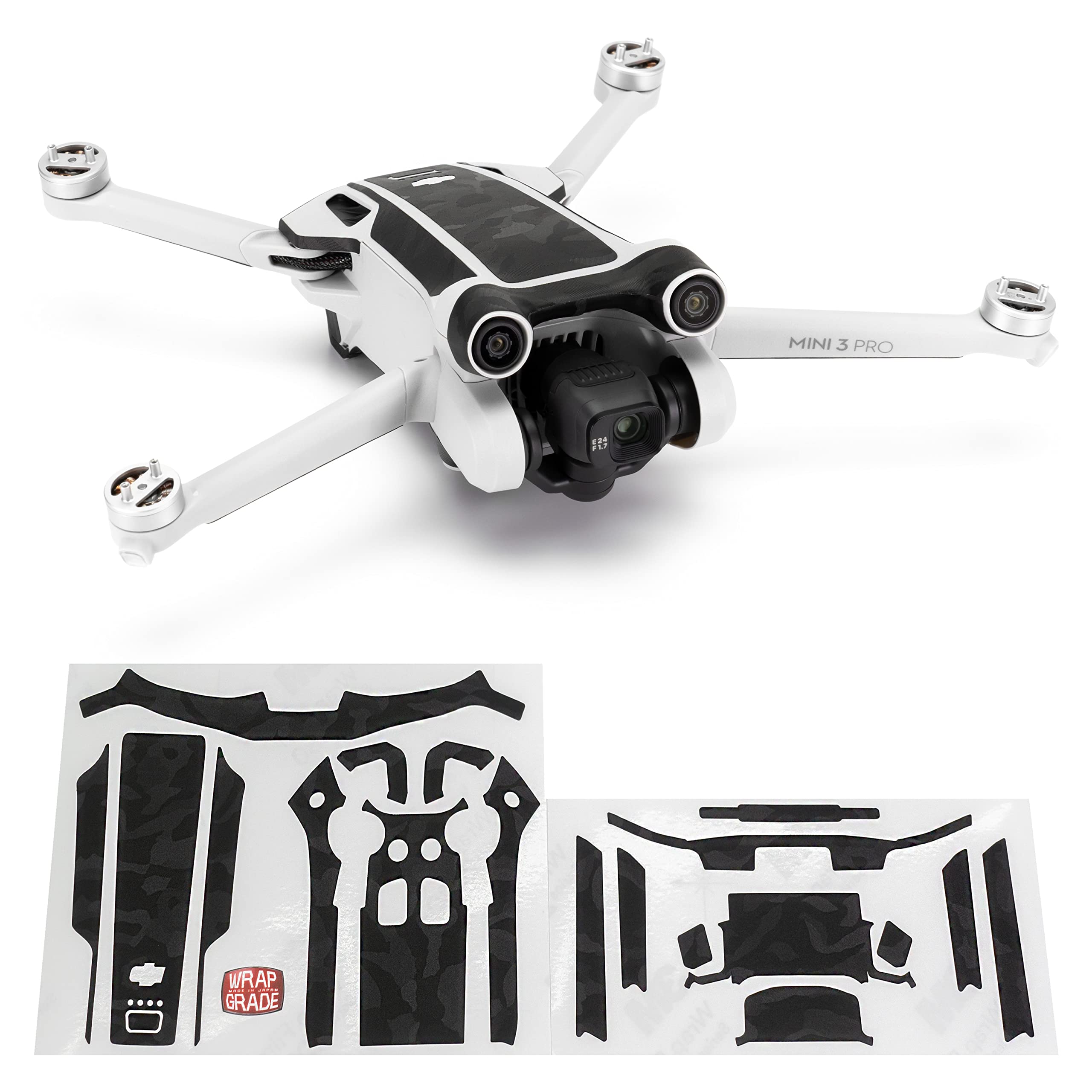 WRAPGRADE Skin Stickers compatible with DJI Mini 3 Pro | Accent Color (BLACK BUMPY CAMO) — image 1