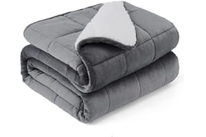 L'AGRATY Sherpa Flannel Weighted Blanket - 48x72 inches 15 lbs Dual Sided Comfort Thick Heavy Blankets for Adults Soft Fluffy Flannel Cozy Warm Sherpa for sleep, Grey