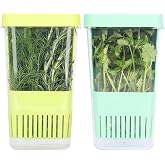 LAWNFUL 2 Pack Fresh Herb Keeper for Refrigerator, Clear BPA-Free Herb Saver, Storage Container for Cilantro, Parsley, Thyme, Mint &amp; Asparagus, Preserver Keeps Fresh Herbs for 3 Times Longer