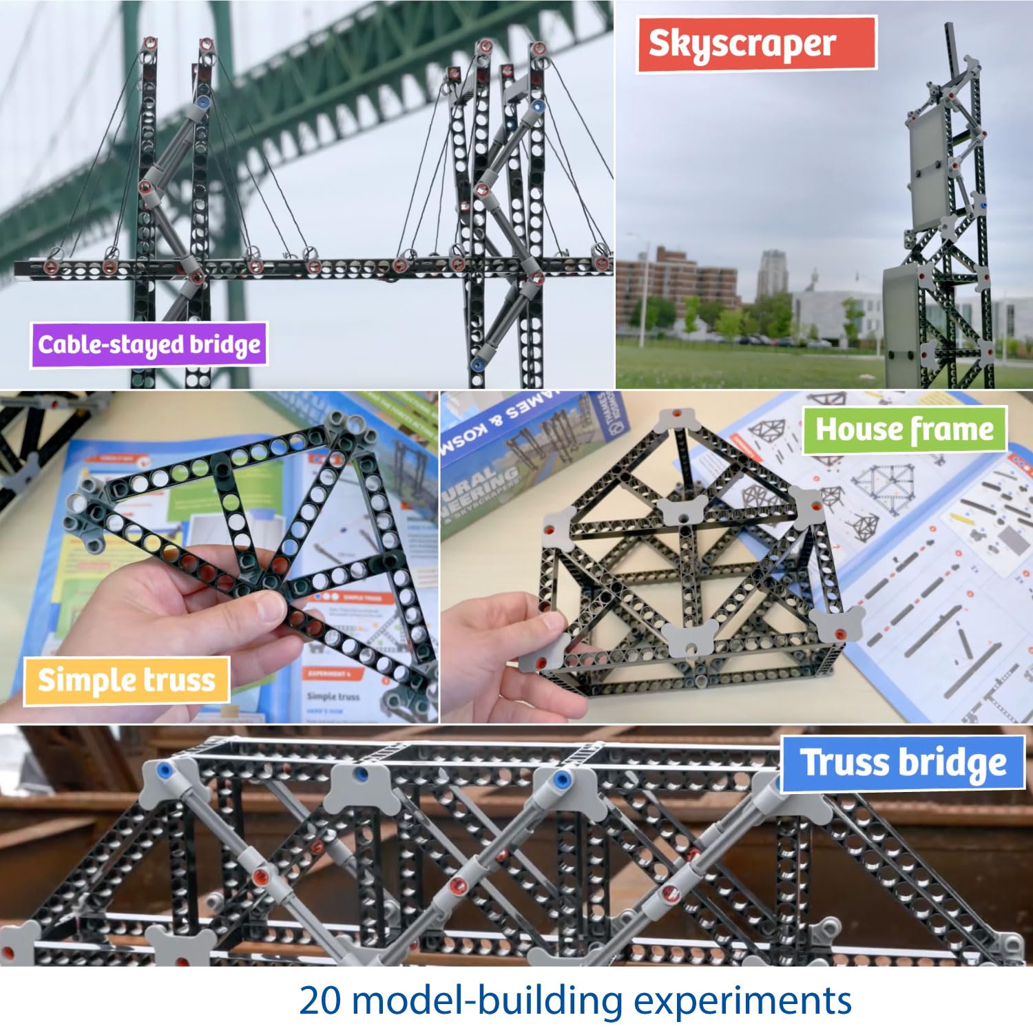 Thames & Kosmos Structural Engineering: Bridges & Skyscrapers | Science & Engineering Kit | Build 20 Models | Learn about Force, Load, Compression, Tension | Parents' Choice Gold Award Winner, Blue
