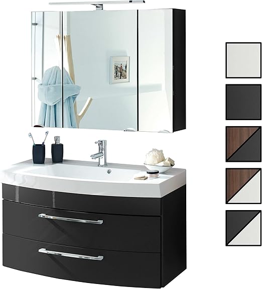 Badmobel Set Verona Small Anthrazit 2 Tlg Spiegelschrank 90 Cm