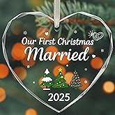 First Christmas Married Ornament 2025, 1st Crystal Christmas Tree Hanging Ornament, Mr. & Mrs. Gifts Newlywed Gift for Couples Just Married Gifts 2025