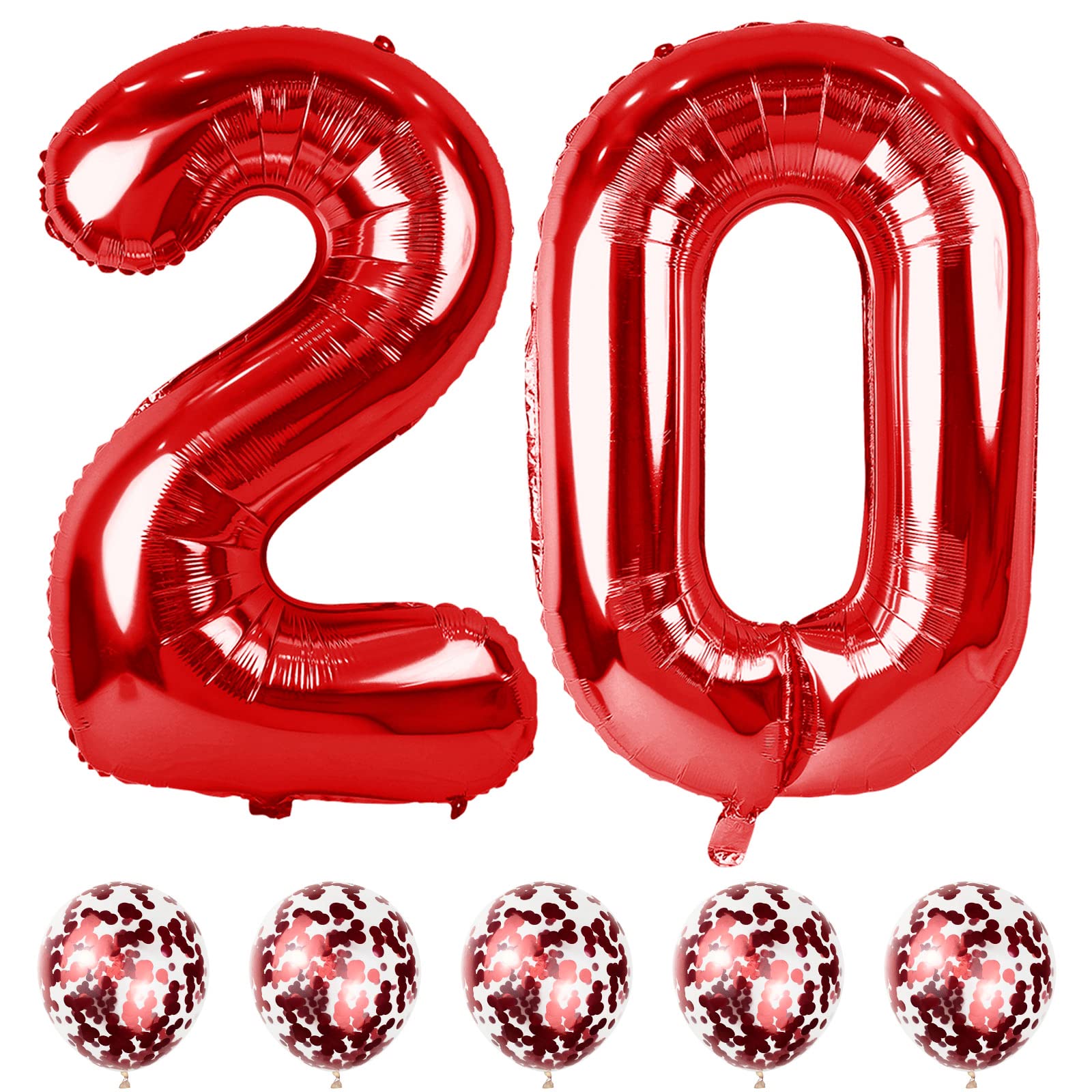 Red Number 20 Balloons, 40 Inch 20th Birthday Balloons with Confetti Helium Latex Balloons, Jumbo Digital 0 and 2 Mylar Foil Balloons for Boys Girls 2nd 20th Birthday Anniversary Party Decorations — image 1