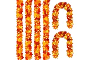 Joyhalo 6 Pack Fall Garland with Lights, Fall Leaves for Mantle, Outdoor Lighted Up Leaf Garland Autumn Decor with 6.5FT LED String Lights, Hanging Maple Leaves for Door, Thanksgiving Decor